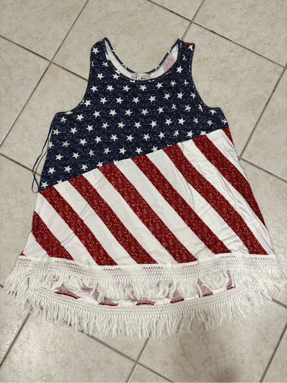 All at once Sleeveless Stars & Stripes Fringe Tunic dress - Red, White & Blue